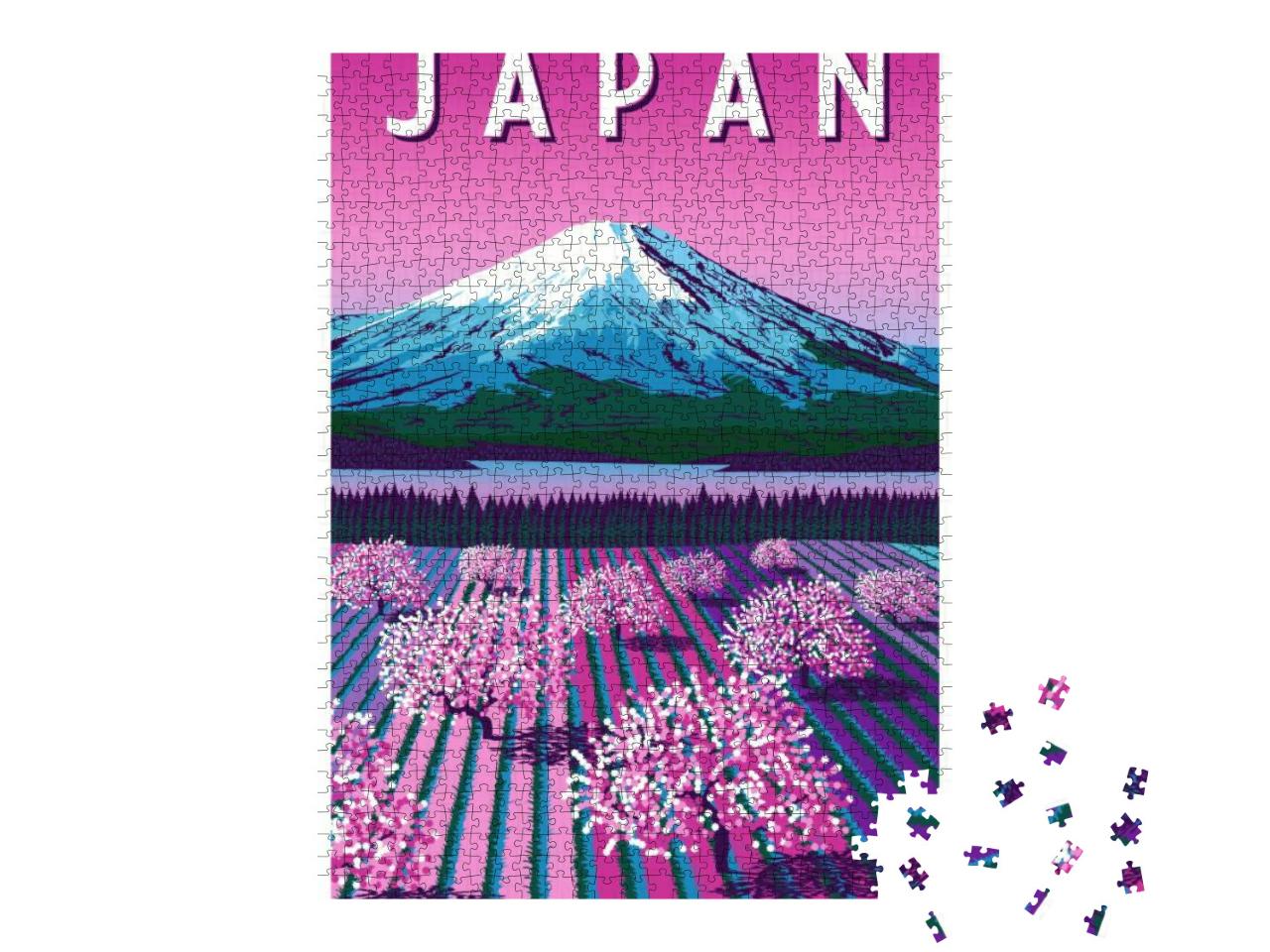 Romantic Rural Landscape in Spring Day in Japan. Handmade... Jigsaw Puzzle with 1000 pieces