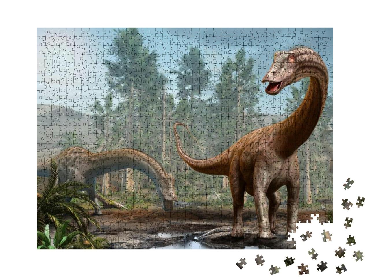 Diplodocus Dinosaur Scene from the Jurassic Era 3D Illust... Jigsaw Puzzle with 1000 pieces
