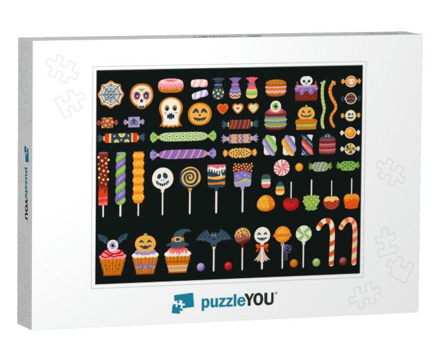 Halloween Sweet Set. Candies, Candy Cane & Lollipop in Sc... Jigsaw Puzzle