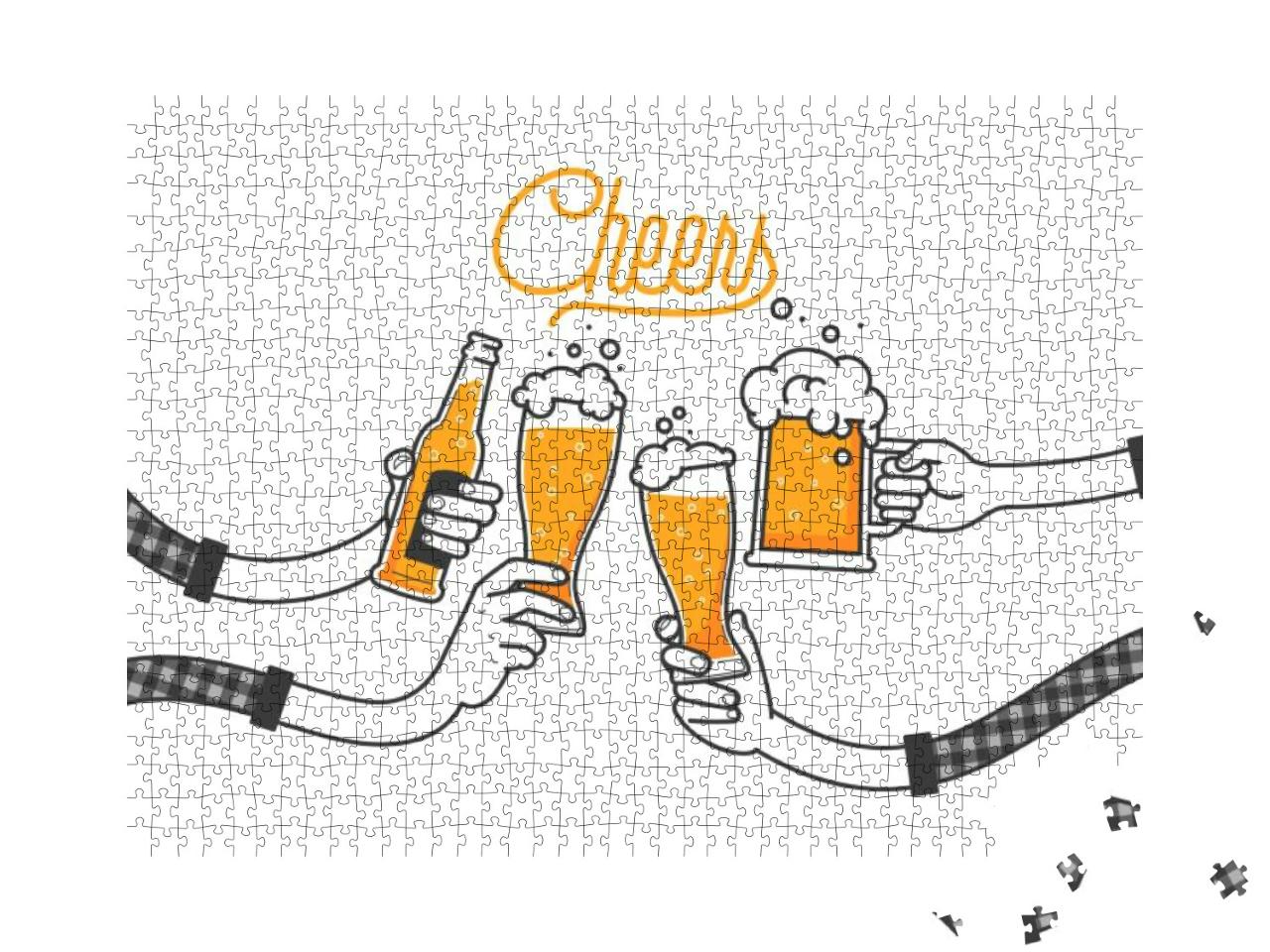 Four Hands Holding Four Beer Bottles. Clinking Glasses in... Jigsaw Puzzle with 1000 pieces