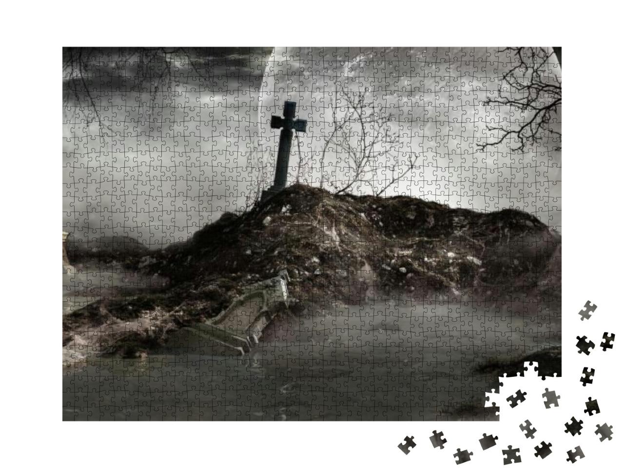 Gothic Scene with Devastated Tombstones. 3D Illustration... Jigsaw Puzzle with 1000 pieces