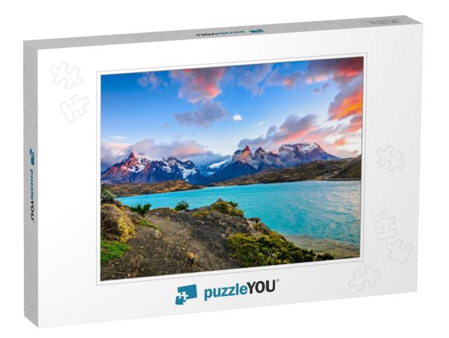 Torres Del Paine Over the Pehoe Lake, Patagonia, Chile -... Jigsaw Puzzle