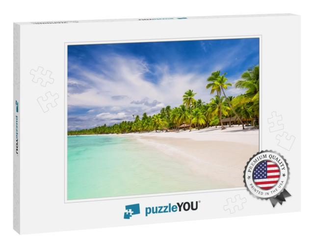 Coconut Palm Trees on White Sandy Beach in Punta Cana, Do... Jigsaw Puzzle