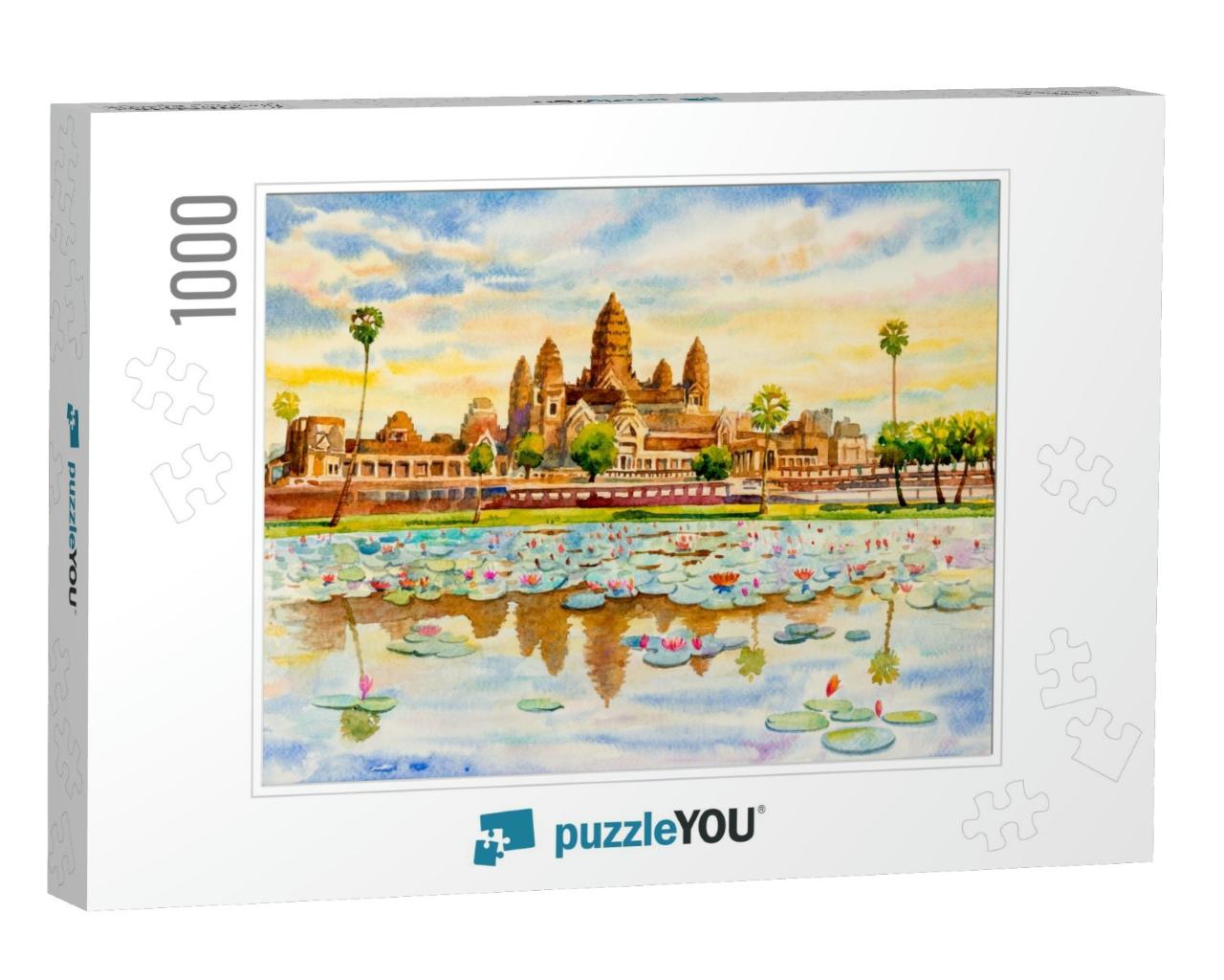 Angkor Wat Temple, Cambodia, Southeast Asia. Watercolor P... Jigsaw Puzzle with 1000 pieces