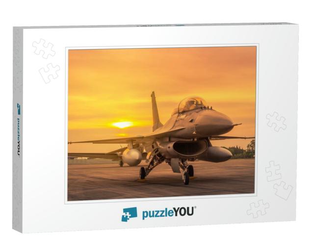 Silhouette Fighter Jet Military Aircrafts Parked on Runwa... Jigsaw Puzzle