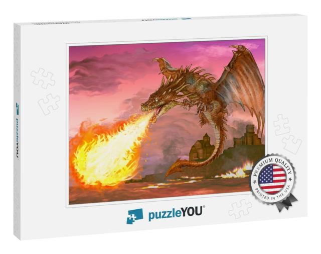Dragon Blowing Out Fire Illustration... Jigsaw Puzzle