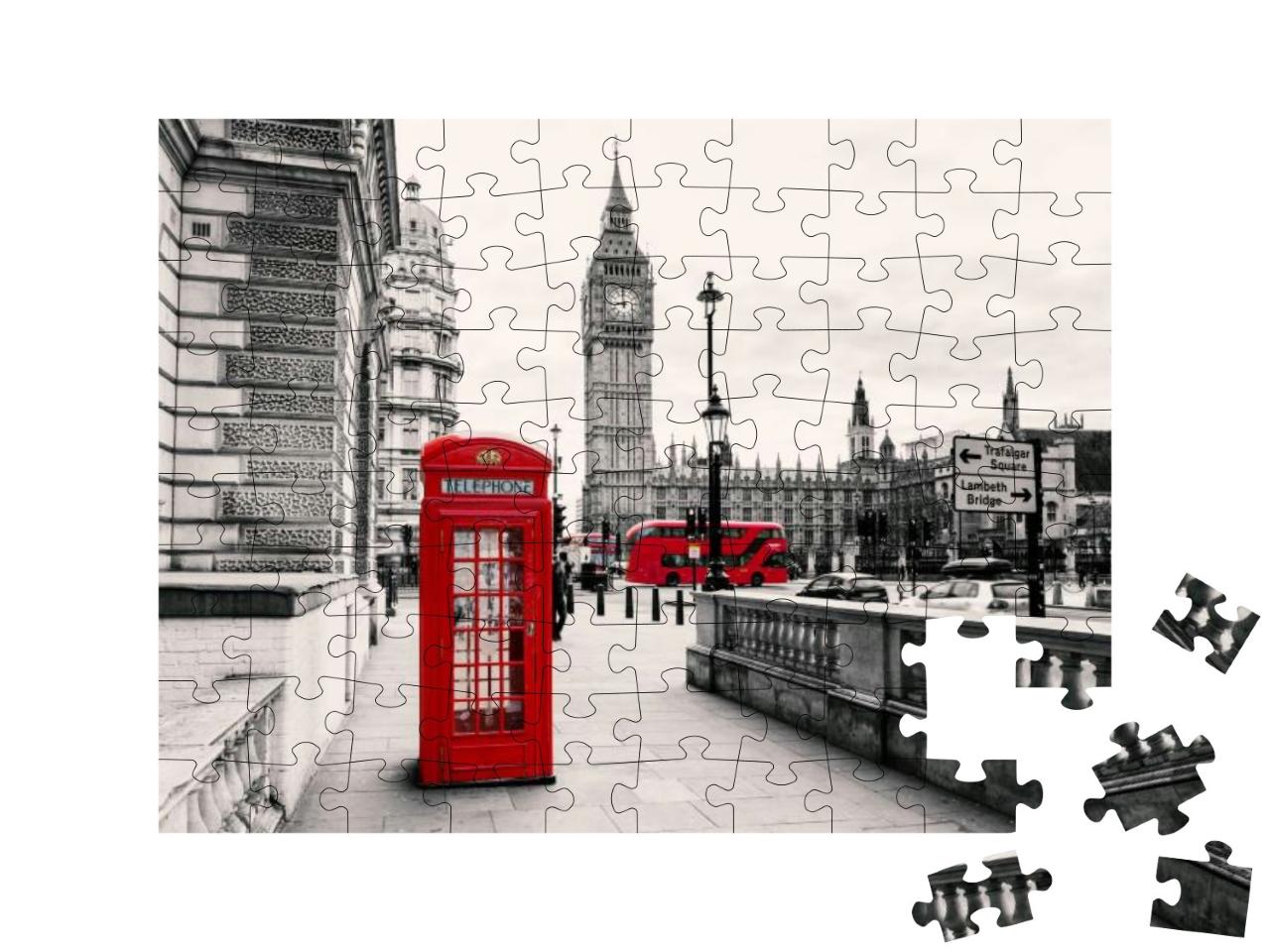 Red Telephone Booth in London... Jigsaw Puzzle with 100 pieces