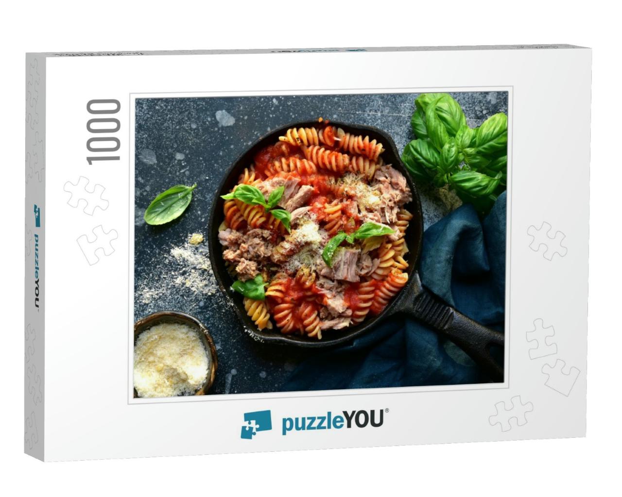 Fusilli Pasta with Tuna in Tomato Sauce in a Skillet on a... Jigsaw Puzzle with 1000 pieces