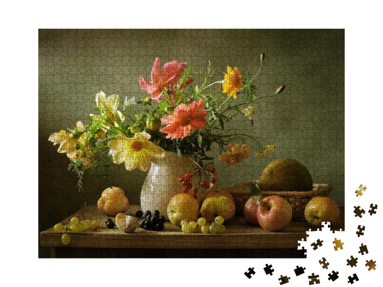 Beautiful Still Life with Flowers & Fruit... Jigsaw Puzzle with 1000 pieces