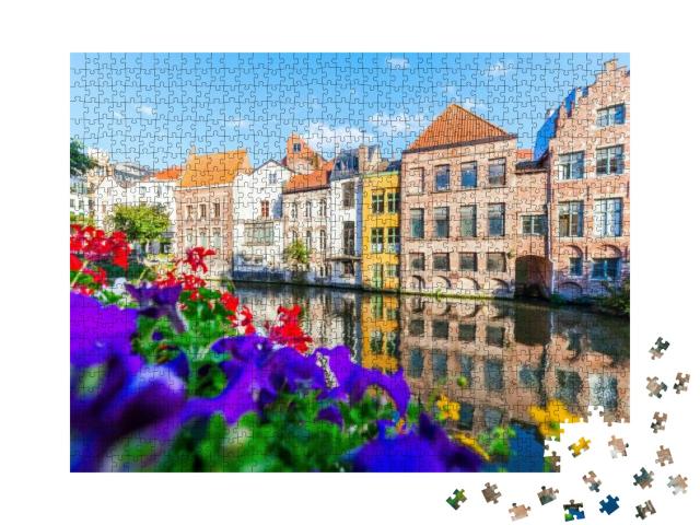 Old Buildings Along a Canal in Ghent, Belgium... Jigsaw Puzzle with 1000 pieces