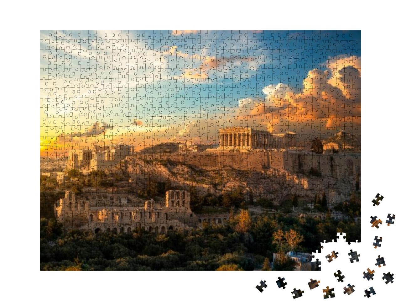 Acropolis of Athens At Sunset with a Beautiful Dramatic S... Jigsaw Puzzle with 1000 pieces