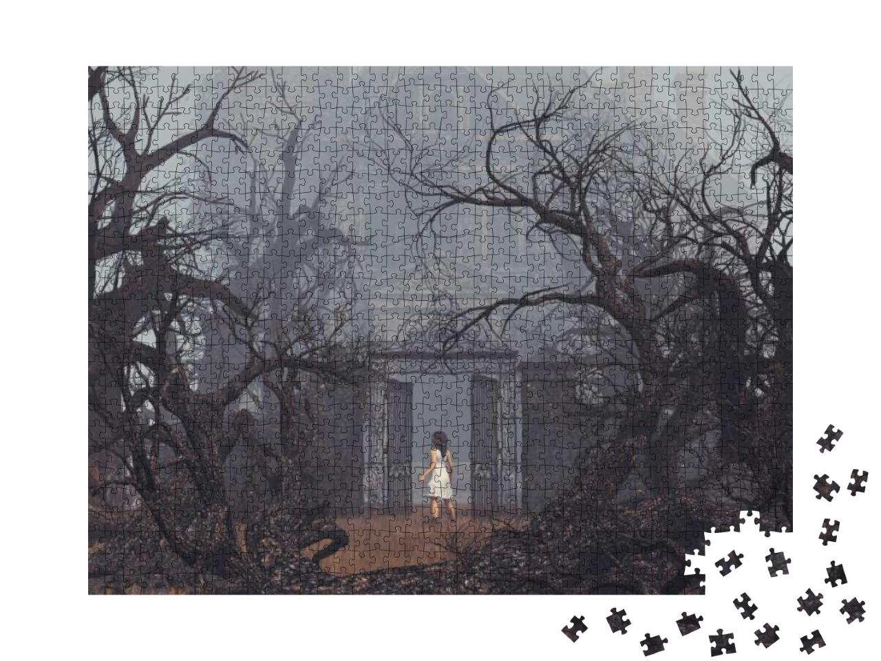 Girl Enter to Haunted Manor, 3D Illustration... Jigsaw Puzzle with 1000 pieces