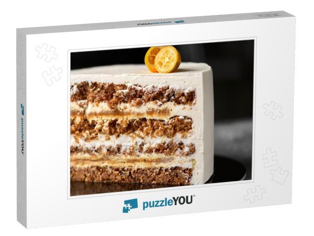 Carrot Cake with Salted Caramel. Selected Focus, Close Up... Jigsaw Puzzle