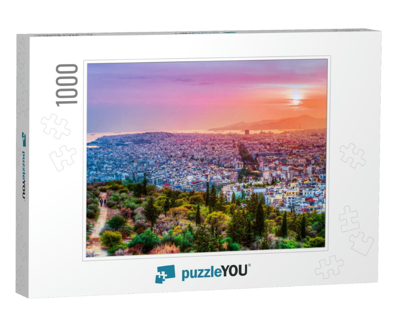 Panorama of Athens At Sunset. Beautiful Cityscape with Se... Jigsaw Puzzle with 1000 pieces