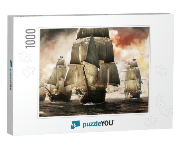 Front View of a Raider Pirate Ship Fleet Piercing Through... Jigsaw Puzzle with 1000 pieces