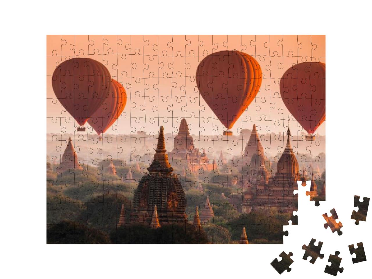 Hot Air Balloon Over Plain of Bagan in Misty Morning, Mya... Jigsaw Puzzle with 200 pieces