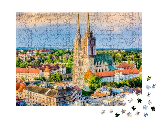 Aerial View on Cathedral in Zagreb City, Capital Town of... Jigsaw Puzzle with 1000 pieces