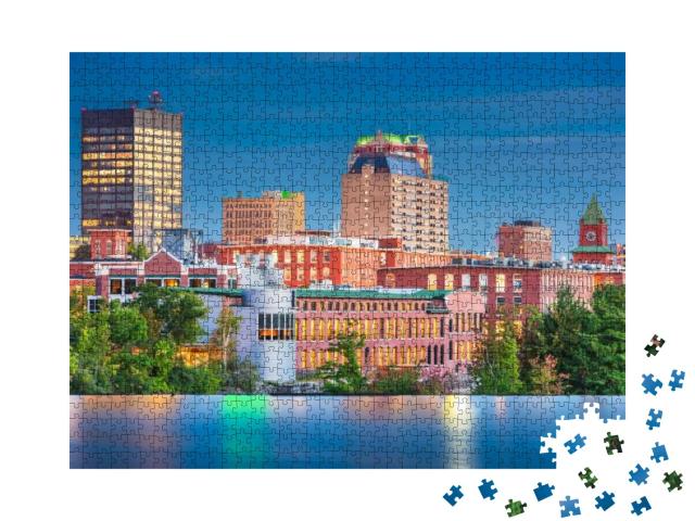 Manchester, New Hampshire, USA Skyline on the Merrimack Ri... Jigsaw Puzzle with 1000 pieces