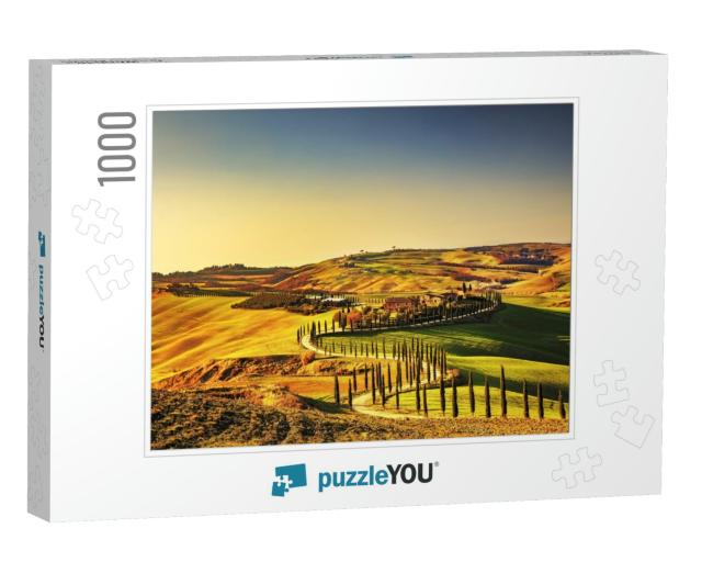 Tuscany, Crete Senesi Rural Sunset Landscape. Countryside... Jigsaw Puzzle with 1000 pieces