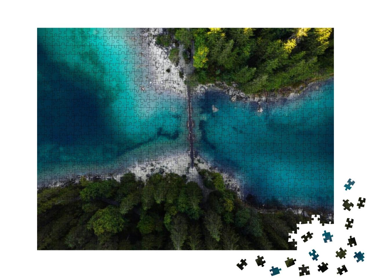 Aerial View of the Bridge Leading Over Lake Eibsee in Bav... Jigsaw Puzzle with 1000 pieces