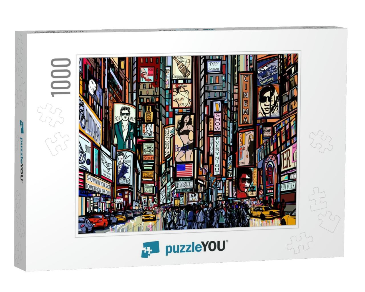Illustration of a Street in New York City - Times Square... Jigsaw Puzzle with 1000 pieces