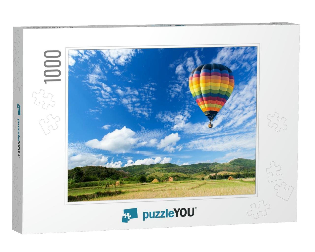 Hot Air Balloon Over the Field with Blue Sky... Jigsaw Puzzle with 1000 pieces