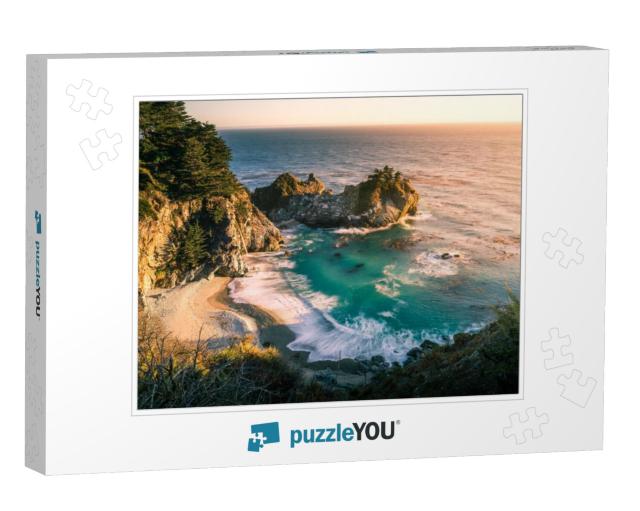 Sunset At McWay Falls, Big Sur on California State Road 1 Jigsaw Puzzle