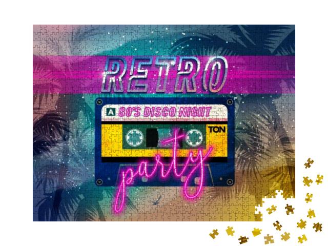 Retro Party 80s Banner, Cover or Invitation Card with Cas... Jigsaw Puzzle with 1000 pieces