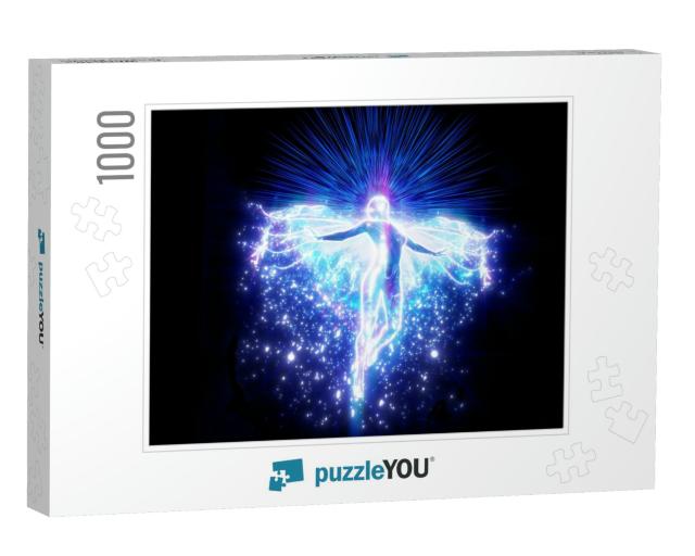 3D Illustration of a Beautiful Shining Angel Flying Spari... Jigsaw Puzzle with 1000 pieces