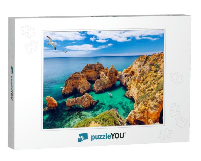 Panoramic View, Ponta Da Piedade with Seagulls Flying Ove... Jigsaw Puzzle