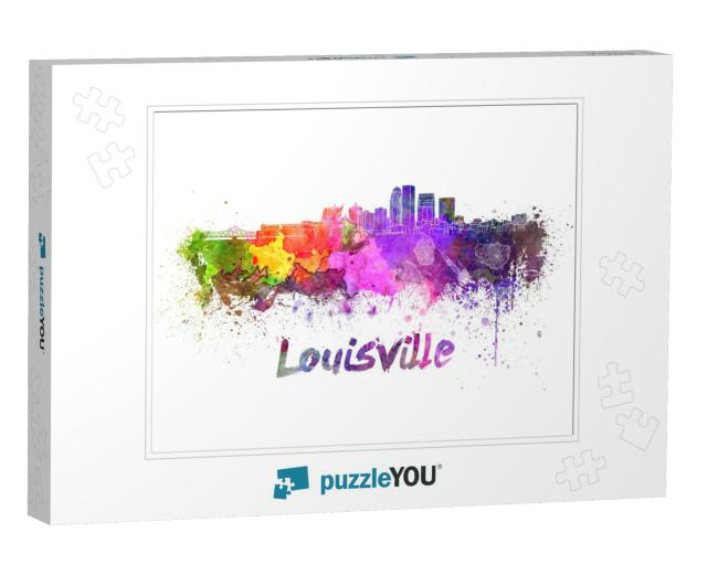 Louisville Skyline in Watercolor Splatters with Clipping... Jigsaw Puzzle