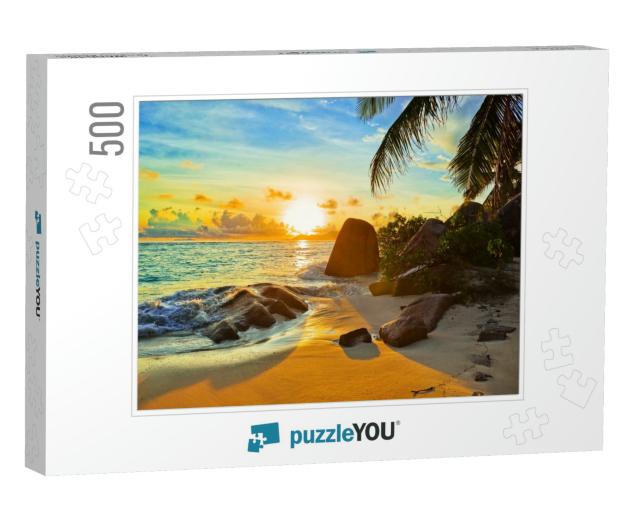 Tropical Beach At Sunset - Nature Background... Jigsaw Puzzle with 500 pieces