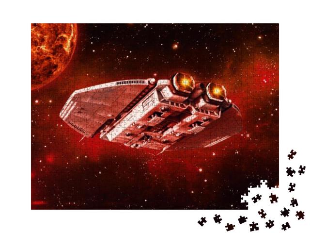 Alien Spaceship in Deep Space, Ufo Spacecraft Flying in t... Jigsaw Puzzle with 1000 pieces