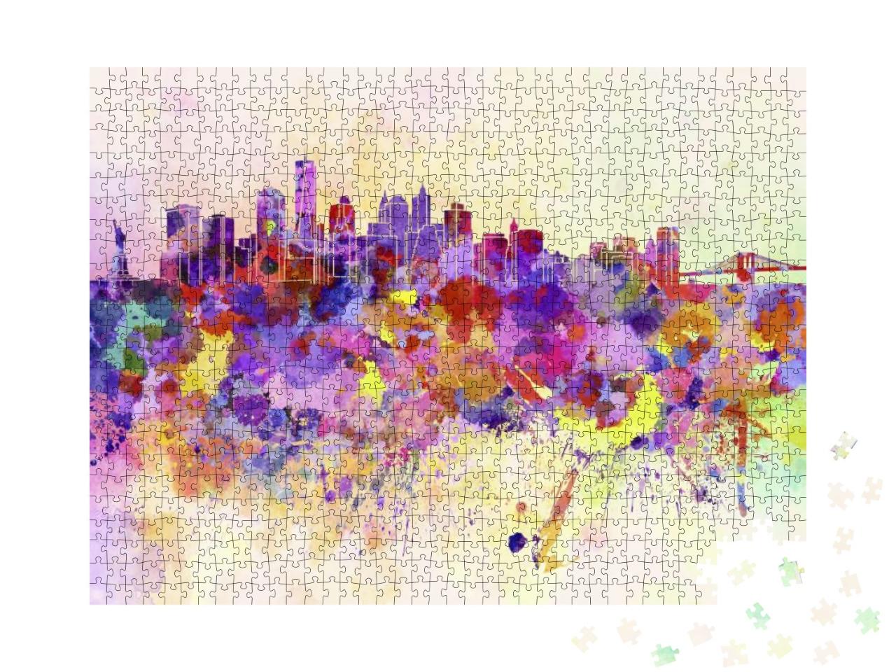 New York Skyline in Watercolor Background... Jigsaw Puzzle with 1000 pieces