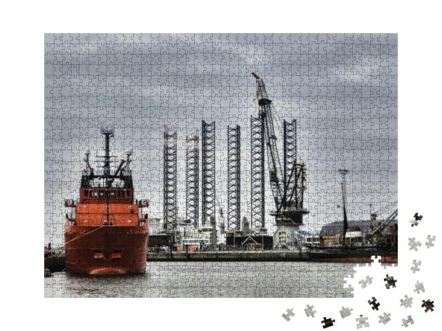 Offshore Harbor in Esbjerg, Denmark... Jigsaw Puzzle with 1000 pieces