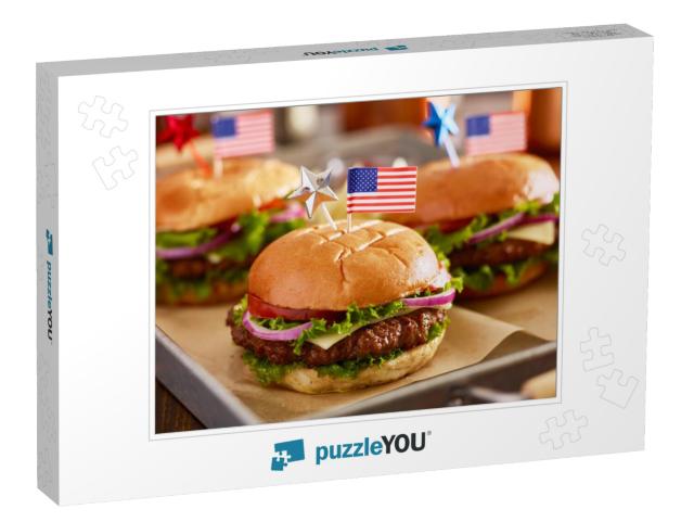 Tray of Burgers with 4th of July Theme... Jigsaw Puzzle