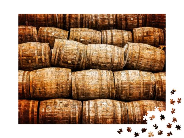Stacked Pile of Old Whisky & Wine Wooden Barrels in Vinta... Jigsaw Puzzle with 1000 pieces