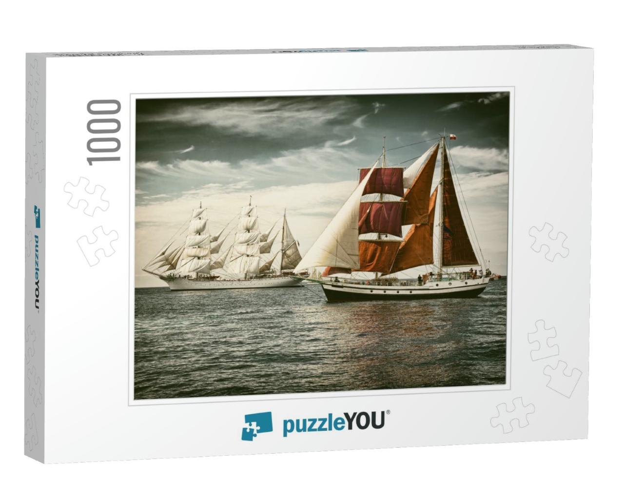 Sailing Ships Under Sail. Toned Image & Blur. Retro Style... Jigsaw Puzzle with 1000 pieces