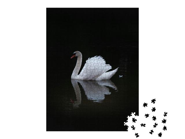 White Elegant Swan on a Dark Background on a Vertical Pic... Jigsaw Puzzle with 1000 pieces