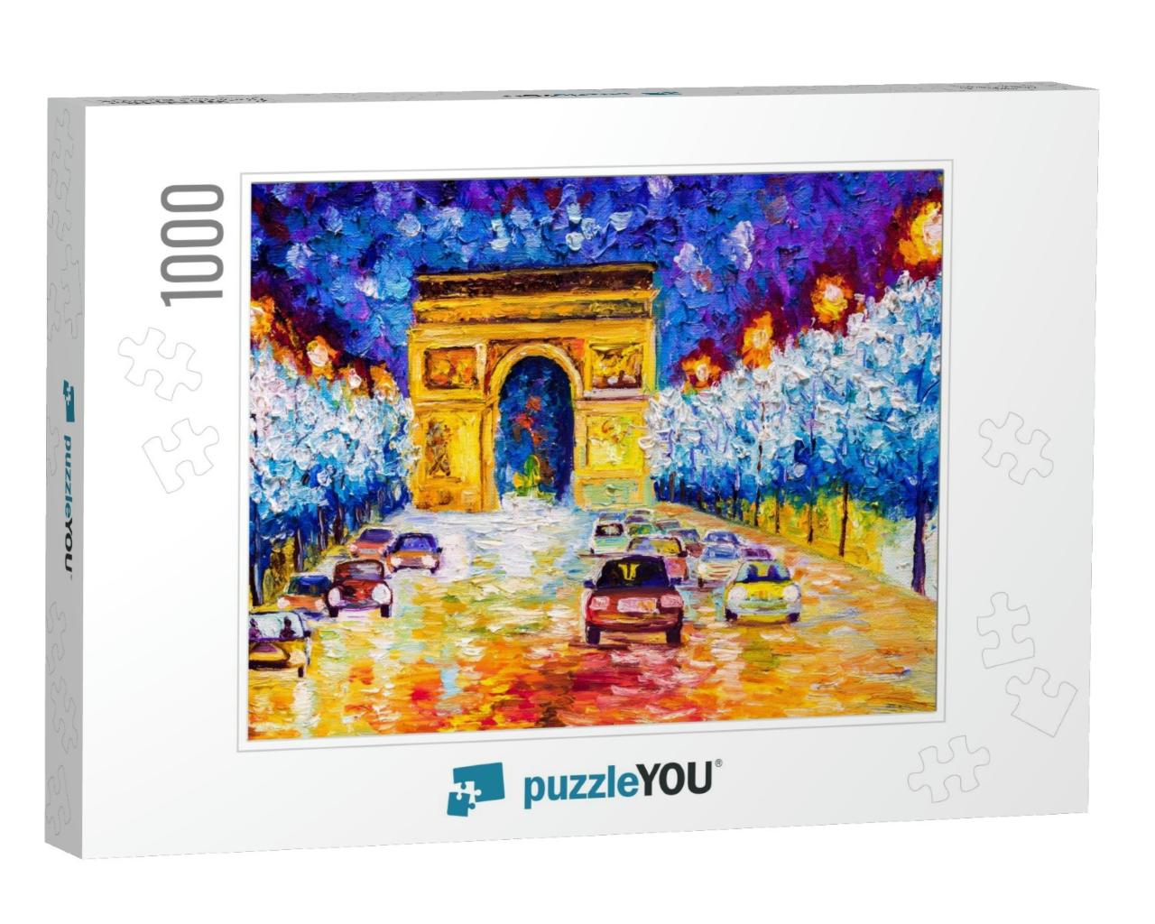 Oil Painting - Arc De Triomphe, Paris... Jigsaw Puzzle with 1000 pieces