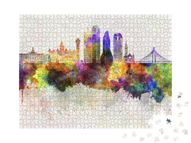 Dallas Skyline in Watercolor Background... Jigsaw Puzzle with 1000 pieces