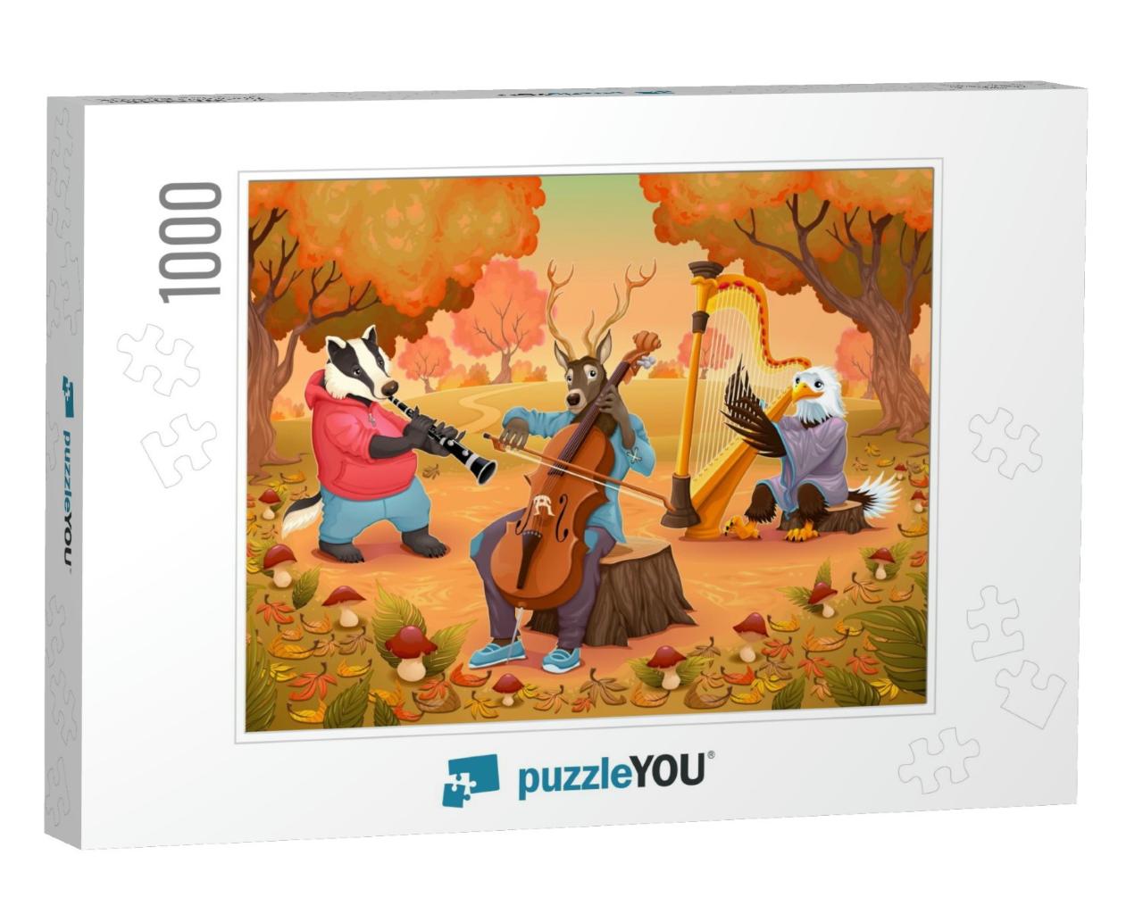 Musician Animals in the Wood. Cartoon & Vector Illustrati... Jigsaw Puzzle with 1000 pieces