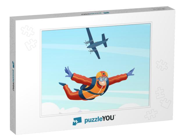 Skydiver Jumps from the Plane & Skydiving in the Sky Illu... Jigsaw Puzzle