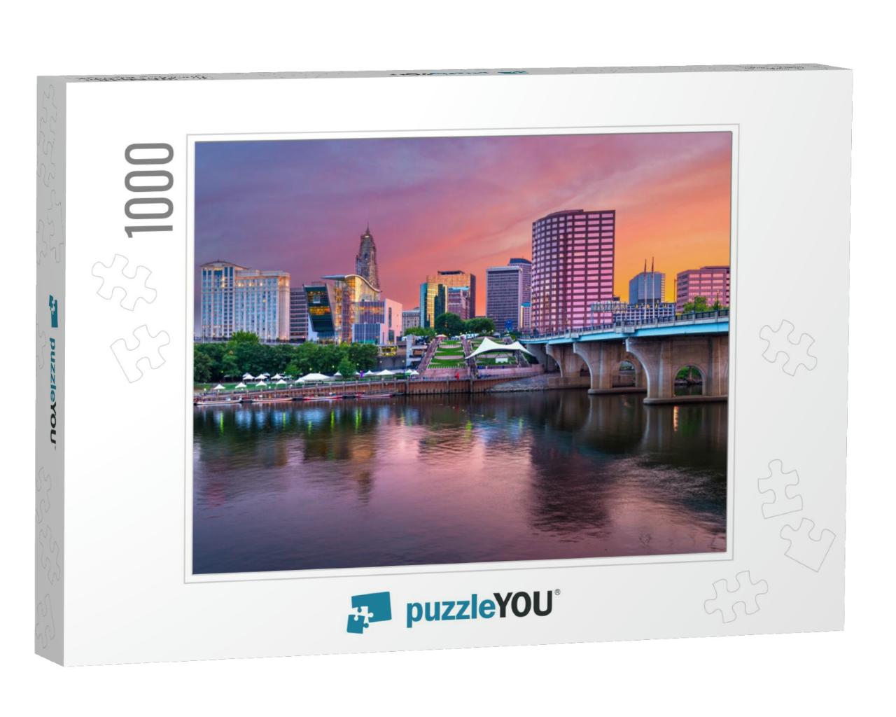Hartford, Connecticut, USA Downtown Skyline & River At Dus... Jigsaw Puzzle with 1000 pieces