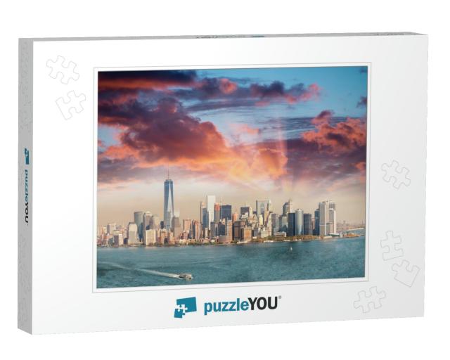 Downtown Manhattan At Sunset as Seen from Ellis Island, P... Jigsaw Puzzle