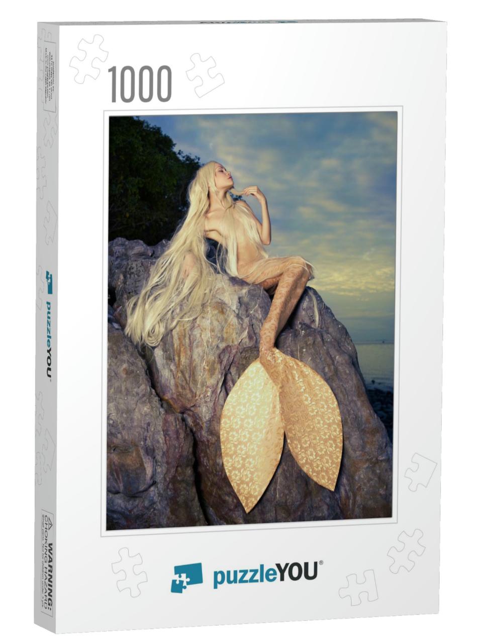 Beautiful Fashionable Mermaid Sitting on a Rock by the Se... Jigsaw Puzzle with 1000 pieces