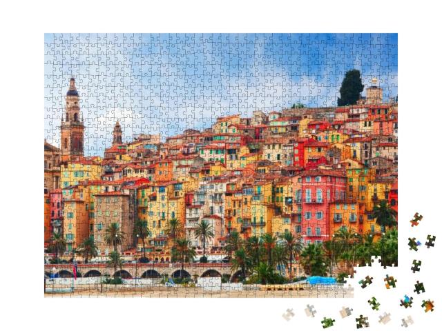 View on Old Part of Menton, Provence-Alpes-Cote Dazur, Fr... Jigsaw Puzzle with 1000 pieces