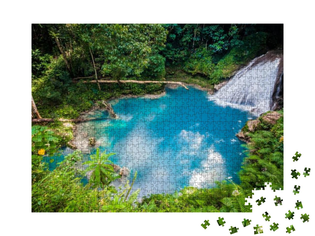 Blue Hole Waterfall from Above in Jamaica... Jigsaw Puzzle with 1000 pieces