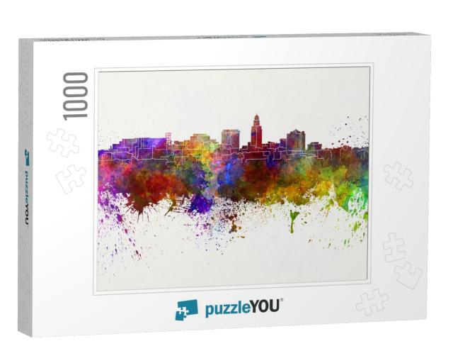 Lincoln Skyline in Watercolor Background... Jigsaw Puzzle with 1000 pieces