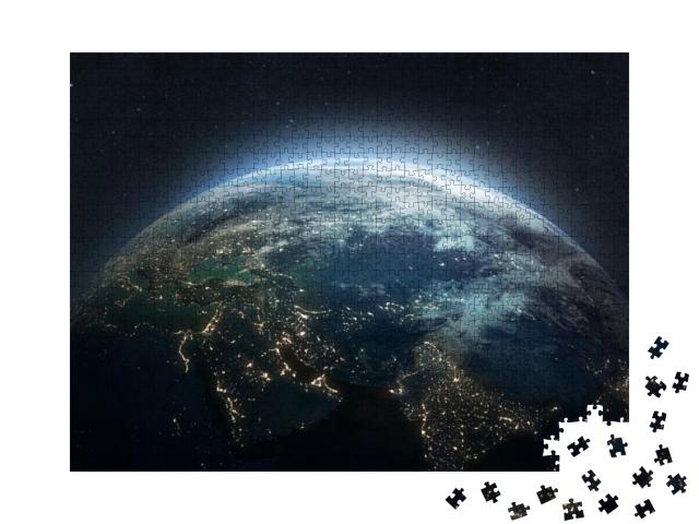 Earth At He Night. Abstract Wallpaper. City Lights on Pla... Jigsaw Puzzle with 1000 pieces